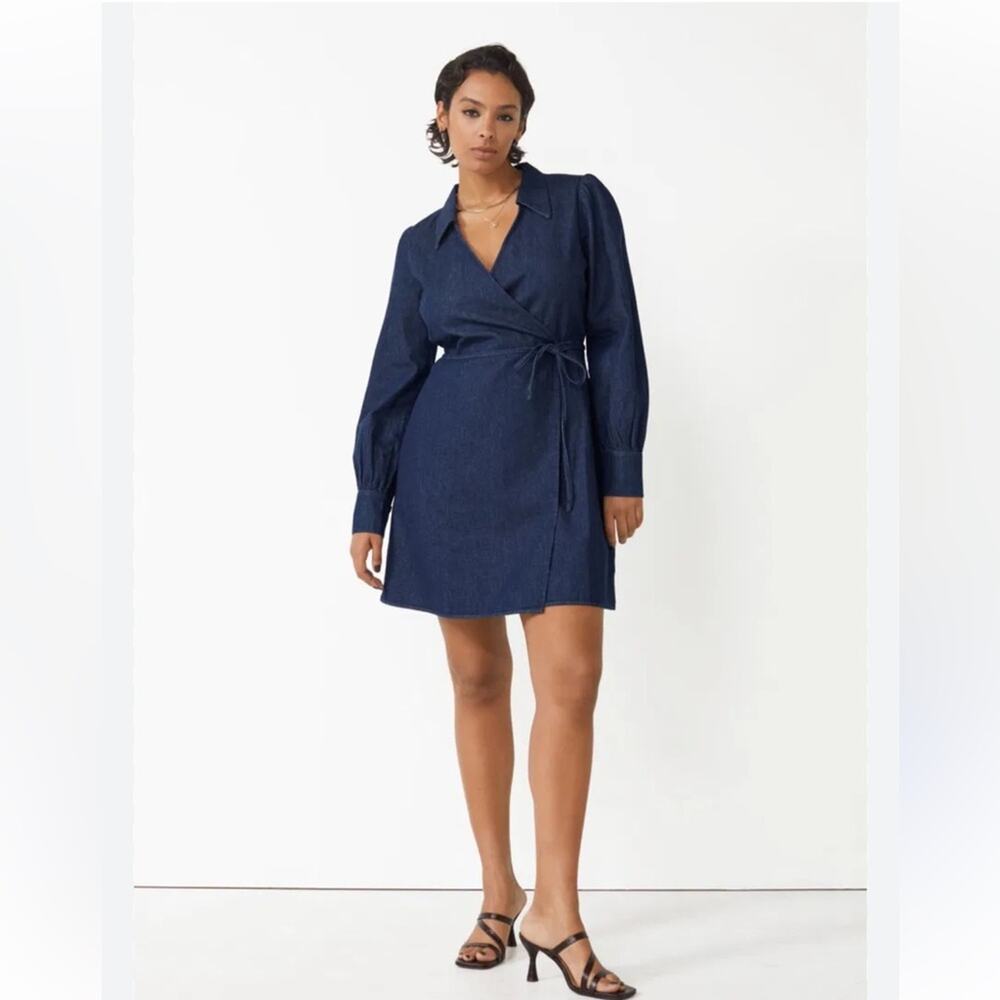 & OTHER STORIES Denim Wrap Mini Dress Blue Size 8